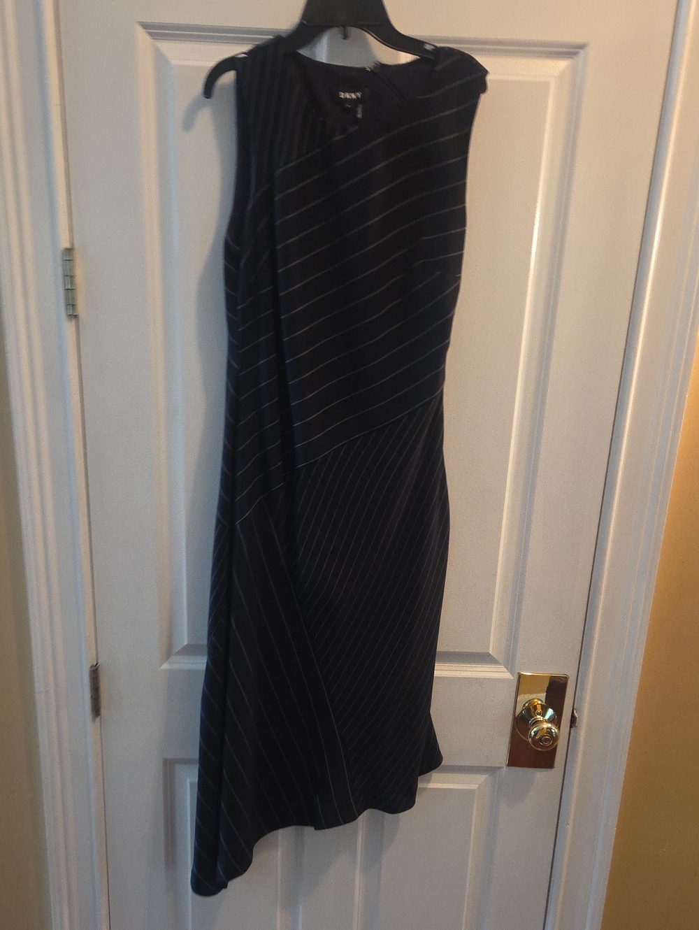 Dkny Navy Blue Pinstripe Midi Dress